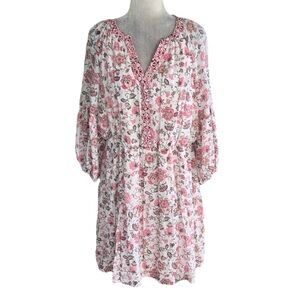 LN Marissa Olivia Pink Floral Printed Puff Sleeve Blouson Mini Dress - L